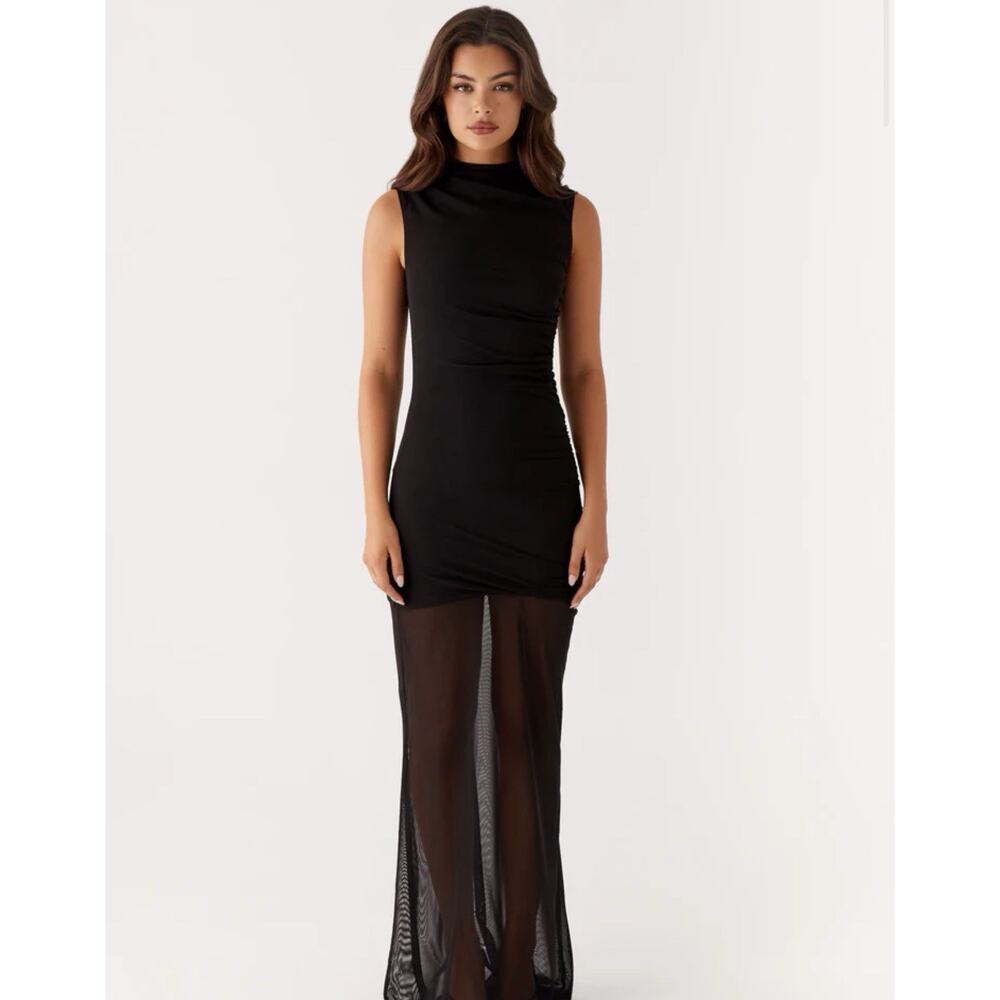 Sleeveless Black Maxi Dress with Sheer Skirt